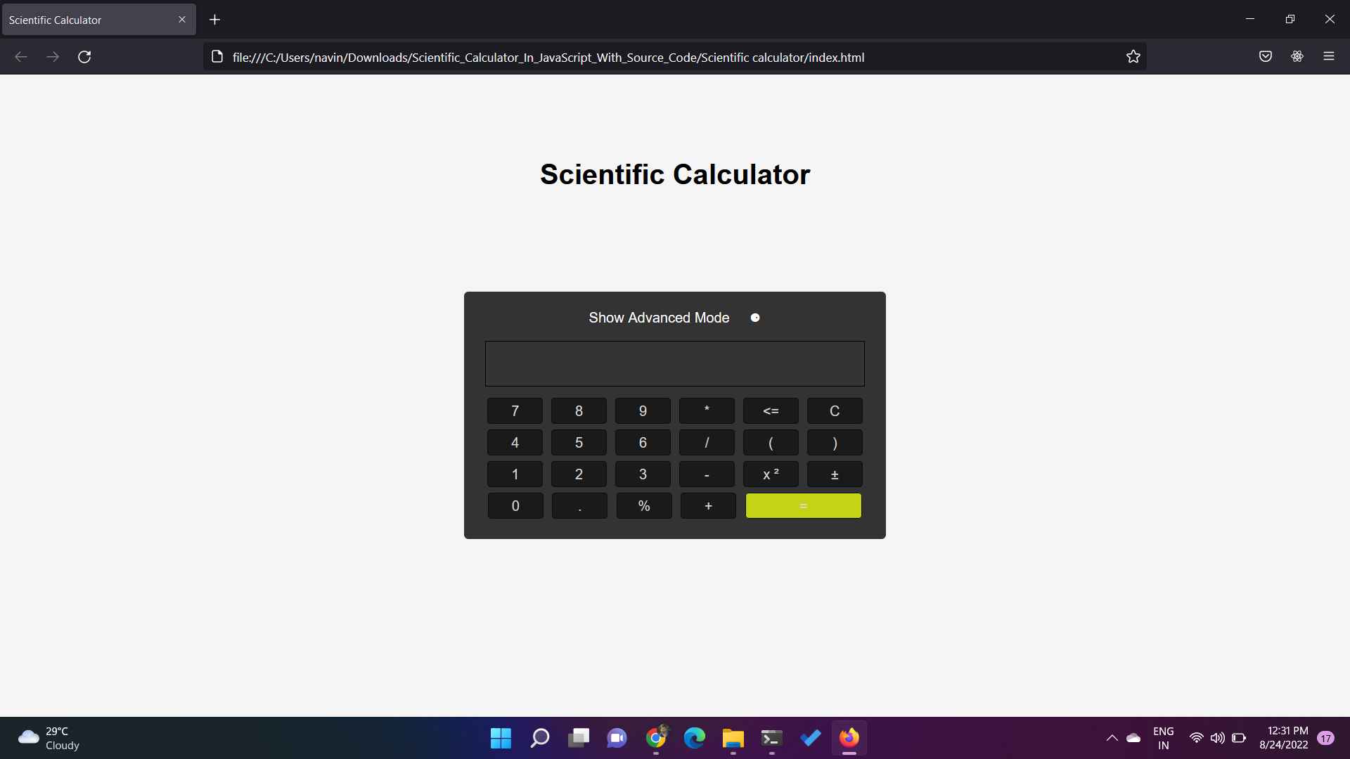 Scientific calculator project in JavaScript 